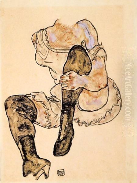 Sitzende Mit Angezogenem Linken Bein (Torso) Oil Painting by Egon Schiele