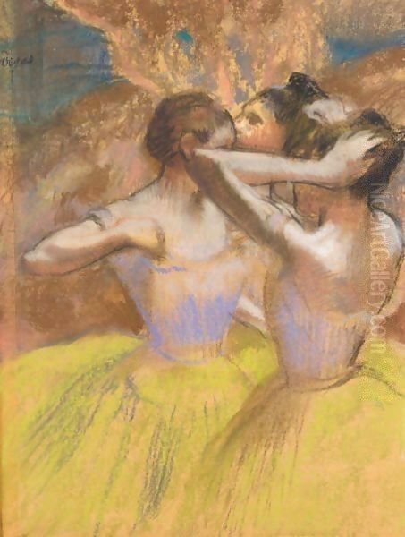 Les Trois Danseuses Jaunes Oil Painting by Edgar Degas