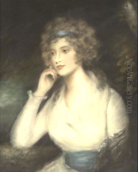 Portrait Of A Lady In A White Dress Oil Painting by John Russell