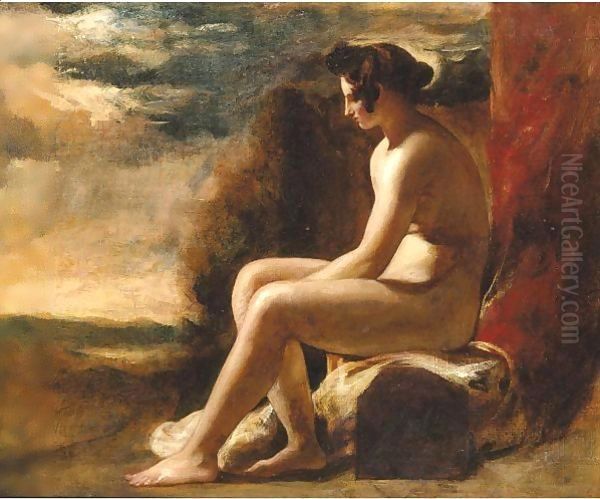 Seated Female Nude In A Landscape Oil Painting by William Etty