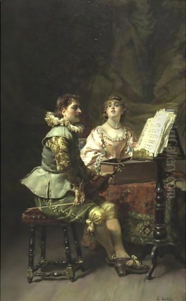 The Duet Oil Painting by Cesare-Auguste Detti