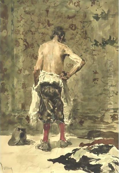 Standing Male Figure Oil Painting by Mariano Jose Maria Bernardo Fortuny y Carbo