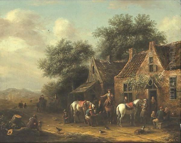 Horsemen Beside A Cottage Oil Painting by Barend Gael or Gaal