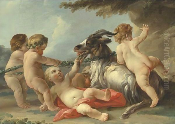 Putti Playing With A Goat Oil Painting by Eisen, Charles Joseph Dominique