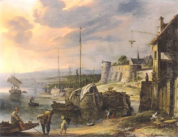 Harbor Scene Oil Painting by Herman Saftleven