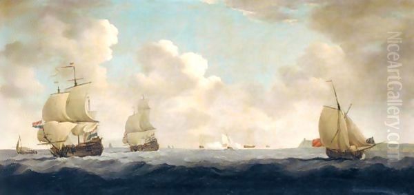 An Action In The Channel Between The English And Dutch Fleets Oil Painting by Peter Monamy