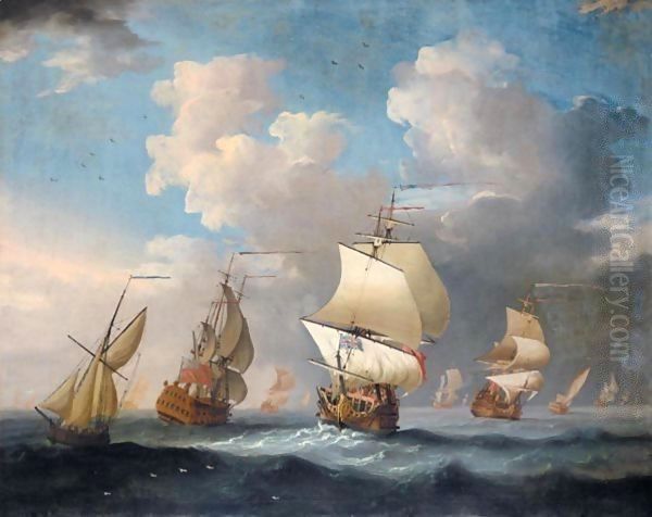 An English Squadron In Open Sea Oil Painting by Francis Swaine