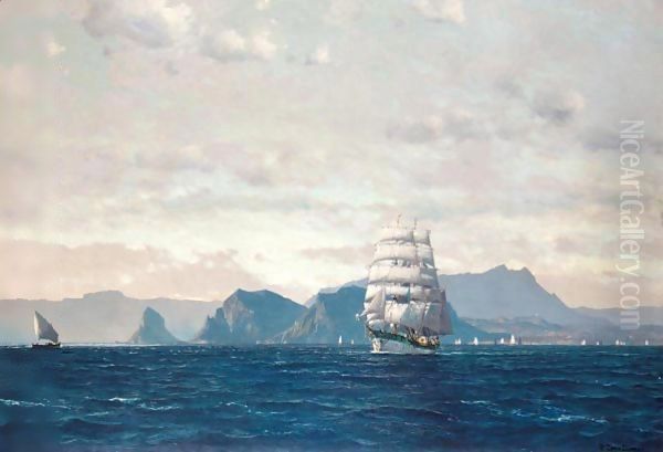 A Yacht Sailing In The Gulf Of Palermo Oil Painting by Michael Zeno Diemer