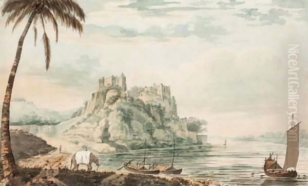 The Fort Of Chunargar On The River Ganges, Near Benares, Seen From The West Side Oil Painting by Henry William Burgess