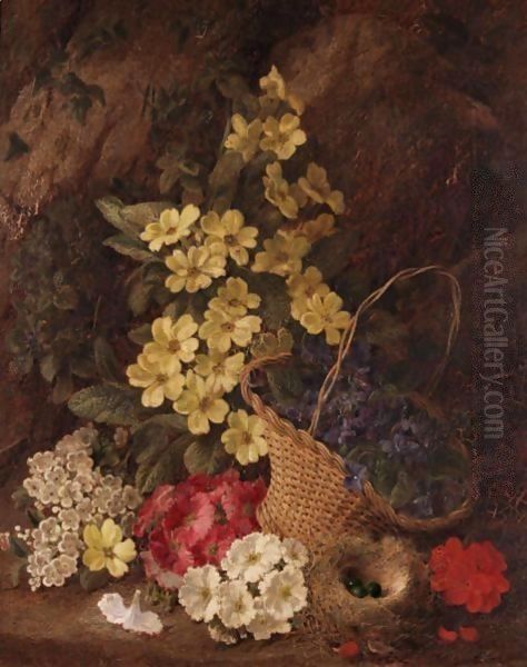 Still Life Of Flowers In Basket Oil Painting by George Clare