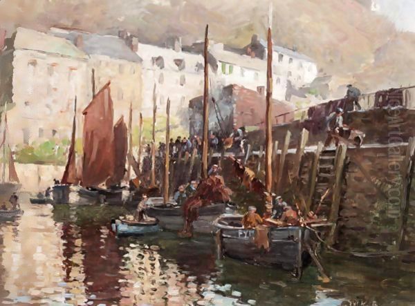 Fishing Boats, Polperro, Cornwall Oil Painting by William Kay Blacklock