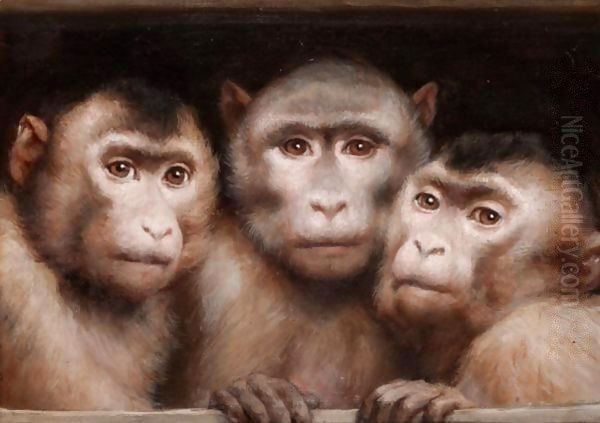 Three Monkeys Oil Painting by Gabriel Cornelius Ritter von Max