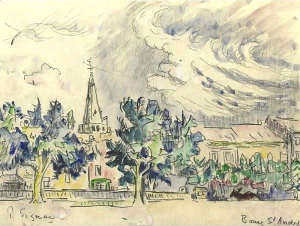 Bourg St. Andeol Oil Painting by Paul Signac