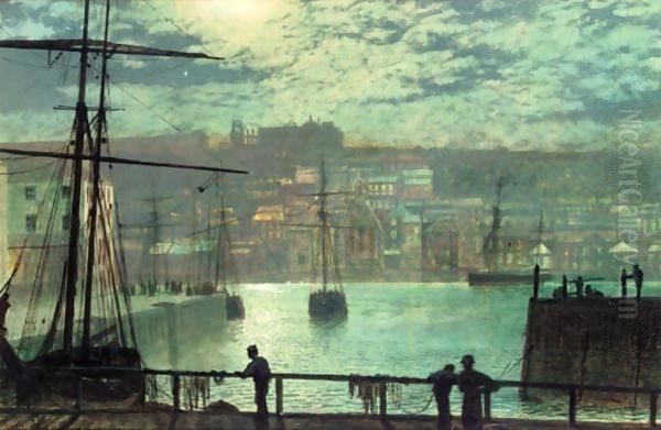 Whitby From Station Quay Oil Painting by John Atkinson Grimshaw