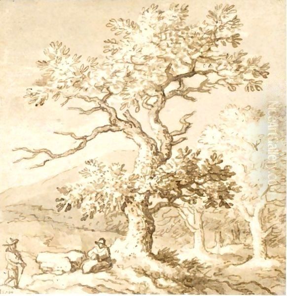 Landscape With Figures Resting By A Tree Oil Painting by Allaert van Everdingen