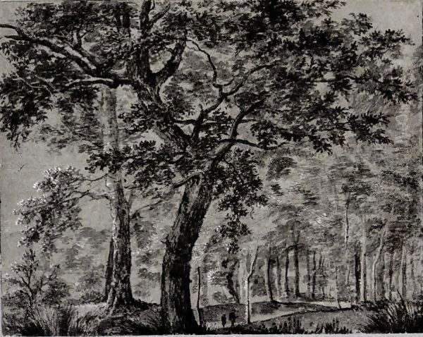 Woodland Scene, With Two Figures By A Tall Tree Oil Painting by Joris van der Haagen or Hagen