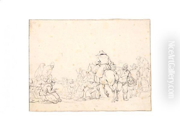 Peasants Packing Barrels Of Fish Oil Painting by Simon De Vlieger