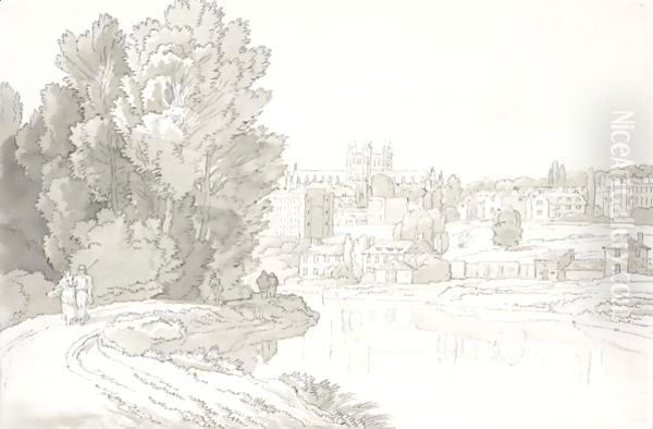 Exeter Cathedral From The Haven Bank Oil Painting by John White Abbott