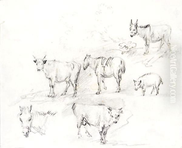 Study Of Horses, Cows, A Donkey And A Pig Oil Painting by Thomas Gainsborough