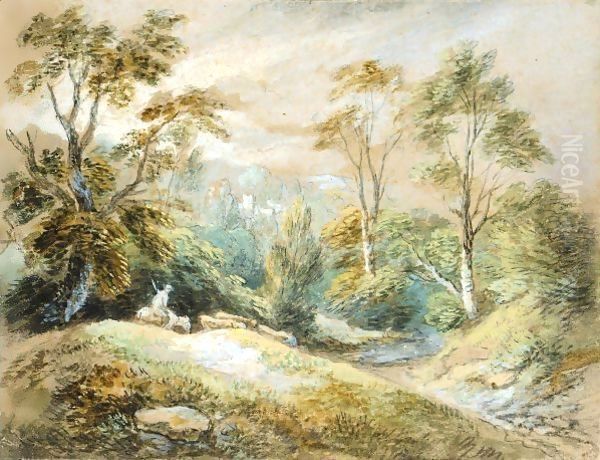 A Wooded Landscape With Herdsman And Cattle Oil Painting by Thomas Gainsborough