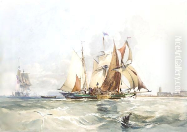 Shipping Off Portsmouth Oil Painting by George the Elder Chambers