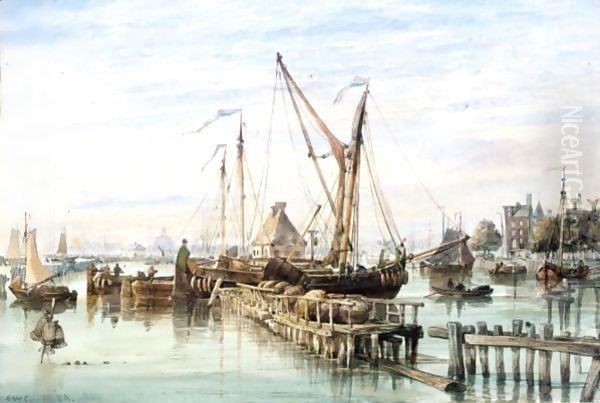 Passing The Booms, Amsterdam Oil Painting by Edward William Cooke