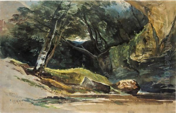 A Rocky Pool Oil Painting by William James Muller