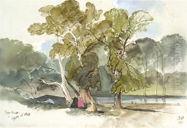 Figures Resting In A Shady Glade, Vodena, Greece Oil Painting by Edward Lear