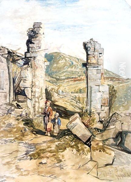 Figures By Classical Ruins On Mount Athos, Lycia Oil Painting by William James Muller