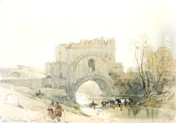 Ponte Nomentano, Rome Oil Painting by David Roberts