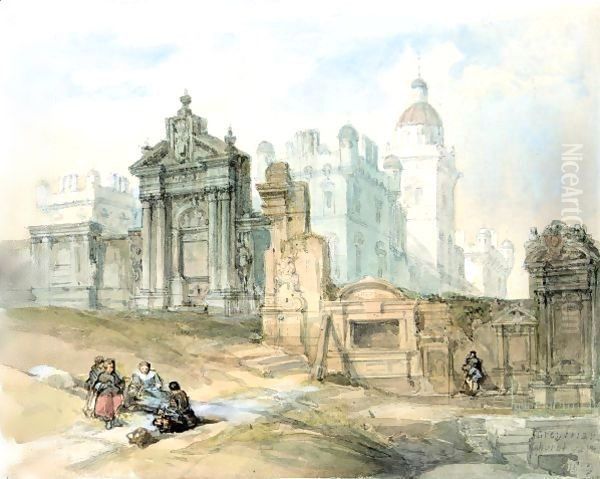 Greyfriars Churchyard, Edinburgh Oil Painting by David Roberts