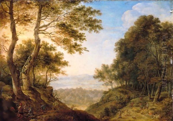 An Extensive Forest Landscape With Woodcutters Oil Painting by Herman Saftleven