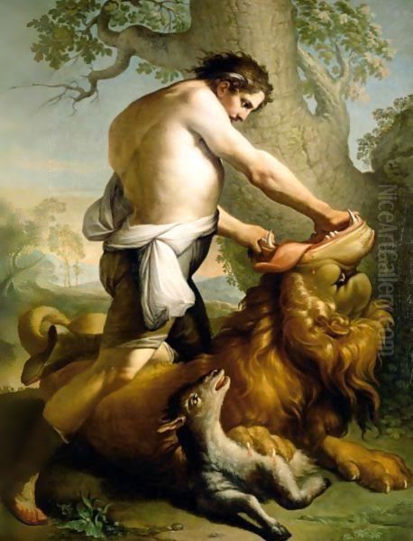 Samson Slaying The Lion Oil Painting by Italian School