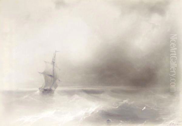 Ship On High Seas Oil Painting by Ivan Konstantinovich Aivazovsky