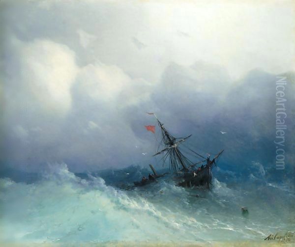 Shipwreck On Stormy Seas Oil Painting by Ivan Konstantinovich Aivazovsky