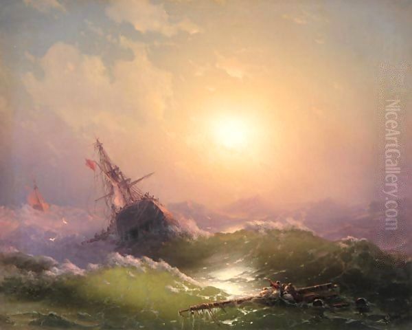 Shipwreck At Sunset Oil Painting by Ivan Konstantinovich Aivazovsky