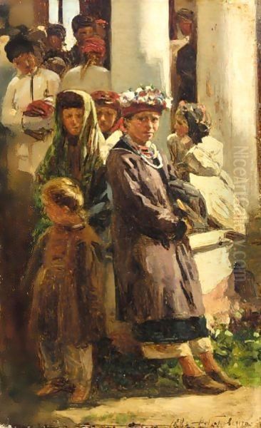 Ukrainian Children Oil Painting by Vladimir Egorovic Makovsky