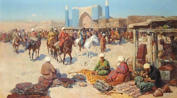 Market Day Oil Painting by Franz Roubaud