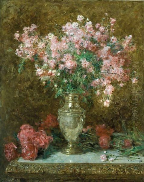 Vase Of Roses Oil Painting by Alexei Alexeivich Harlamoff