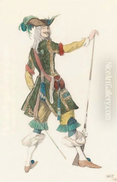 Costume Design For The King's Huntsman From A Production Of Sleeping Beauty Oil Painting by Lev Samoilovich Bakst