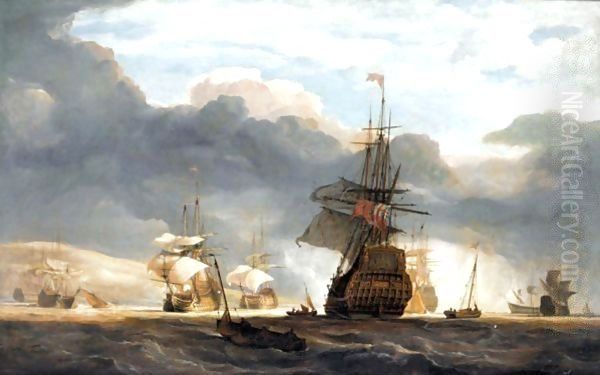 A British Squadron Off Torbay Oil Painting by John Christian Schetky