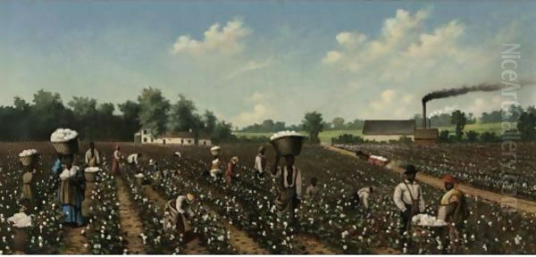 Workers In A Cotton Field Oil Painting by William Aiken Walker