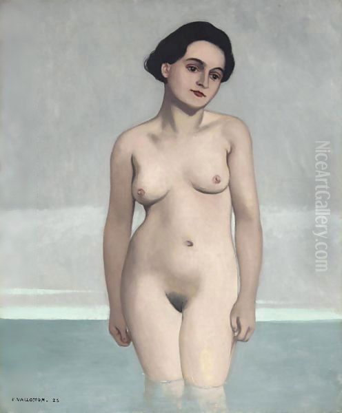 Bather, In The Water Up To The Middle Of The Thighs Seen From The Front, 1925 Oil Painting by Felix Edouard Vallotton