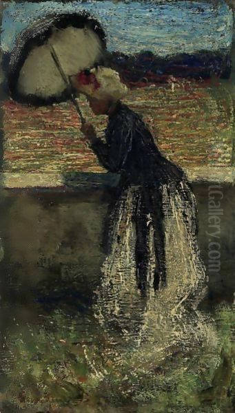 Donna Con Ombrellawoman With An Umbrella Oil Painting by Giovanni Segantini