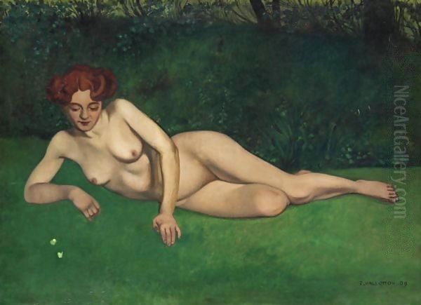 Nude With Butterflies, 1909 Oil Painting by Felix Edouard Vallotton