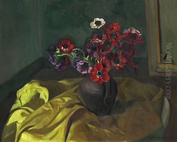 Red And Violet Anemones, 1915 Oil Painting by Felix Edouard Vallotton