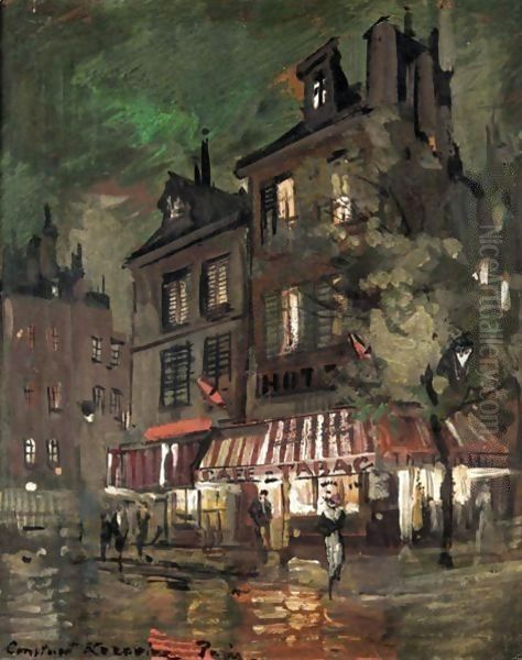 Parisian Street Corner By Night Oil Painting by Konstantin Alexeievitch Korovin