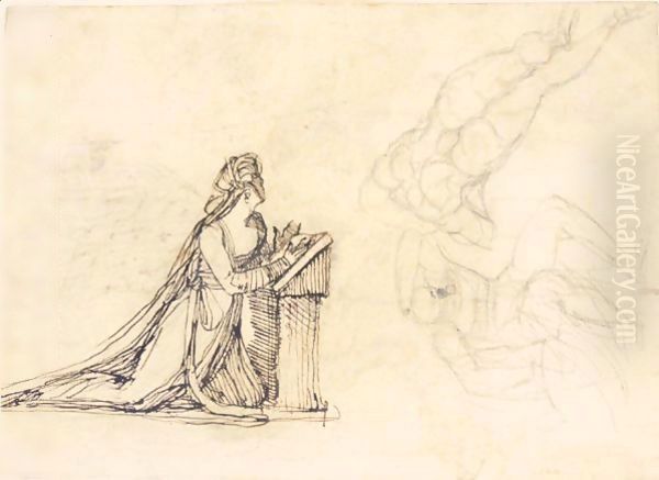 A Lady Kneeling At A Prie Dieu And Studies Of Two Nudes Oil Painting by Johann Henry Fuseli