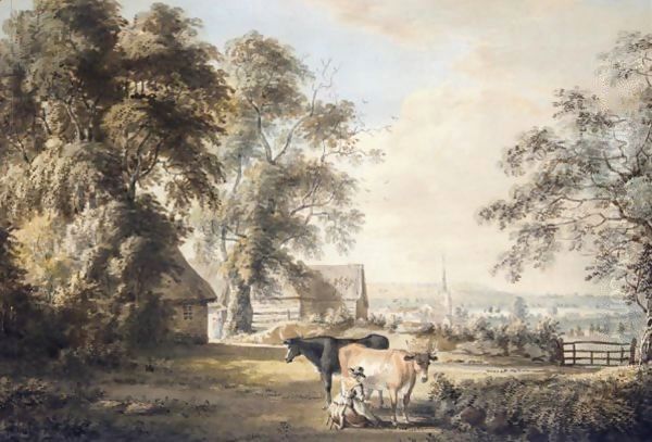 Stowmarket From Stowupland, Suffolk Oil Painting by Paul Sandby