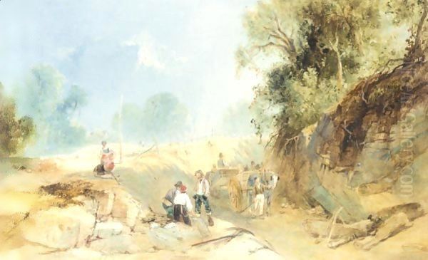 Figures Road Making, Surrey Oil Painting by James Baker Pyne